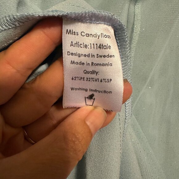 Miss Candyfloss Womens Medium 50s Cinderella Pin Up Swing Dress Blue Glitter - Picture 12 of 15